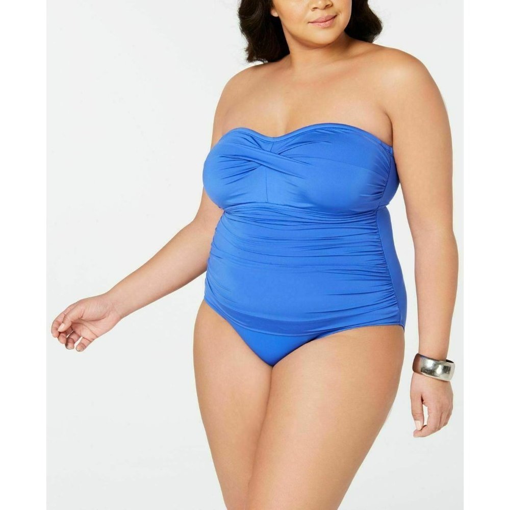 Ralph Lauren Womens Beach Club Solid Twist Bandeau One Piece Swimsuit Size 22W